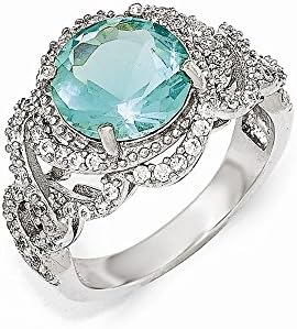 Cheryl M Sterling Silver Cubic Zirconia and Simulated Paraiba Tourmaline Ring - Size N 1/2