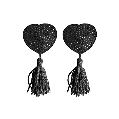 Preisvergleich Produktbild Nippelquasten mit Fransenpuschel inkl. Tape zum befestigen (Herz) Schwarz