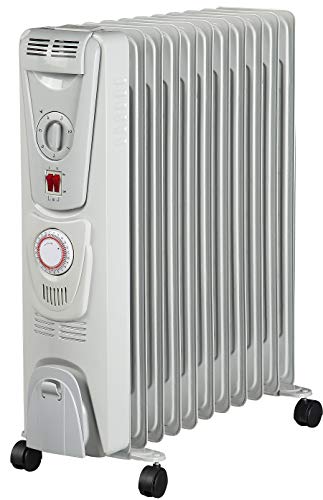 Futura 2500W Oil Filled Radiator, 11 Fin - Portable Electric Heater - Built-in Timer, 3 Heat Settings, Thermostat and Safety Cut-Off