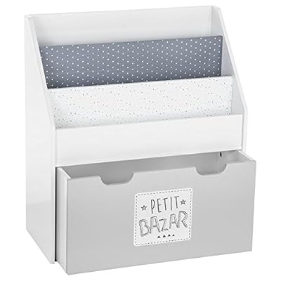 Atmosphera 2 en 1 : Bibliothèque + Coffre de rangement en bois pour enfants - Coloris GRIS et BLANC.