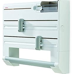 Leifheit Dérouleur mural Parat Plus ComfortLine, dérouleur mural cuisine avec 6 rangements, support de rangement avec lames tranchantes, dévidoir en ABS