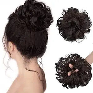 ZALYA 1 Piece Messy Bun Hair Piece Hair Extension With Elastic Rubber Band Hairpiece Synthetic Hair Scrunchies Hair Piece for Women Girls Color Brown