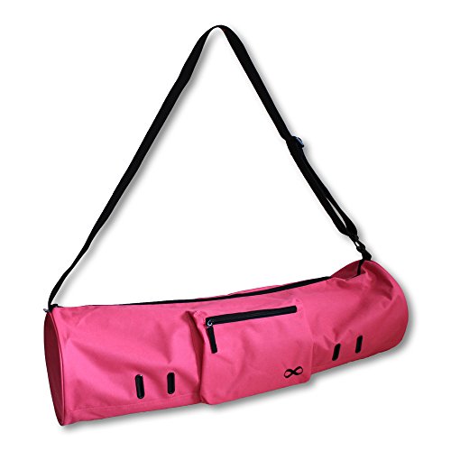 YogaAddict bolsa grande para esterilla de yoga «compacta» con bolsillos y cremallera, ideal para la mayoría de alfombrillas, extra ancha, correa ajustable, fácil acceso, 71 cm x 20 cm y 73 cm x 28 cm, Pink (28"x8")