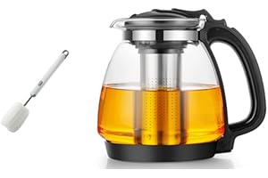 AOMHREK Glass Teapot 2 Litres with Strainer Insert, Stainless Steel Filter Strainer, Brush - For Black Tea, Green Tea and Herbal Tea