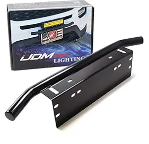 iJDMTOY Bull Bar Style Front Bumper License Plate Mount Bracket Holder For Off-Road Lights, LED Work Lamps, LED Lighting Bars, etc (Black, Universal Fit)