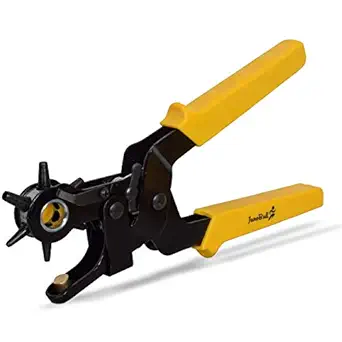 JunoBull Punch Round Hole plier Hand Tool Metal revolving Puncher/Punching Machine -for Leather Belts, Watch Bands, Bags, Dog Collars, Fabric, or Craft Projects - Black/Yellow