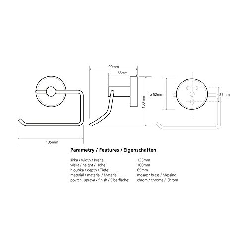 Lagerdeal #085104112048g Papierrollenhalter ohne Deckel, Messing verchromt, silber mit orangem ring, 13,5 x 6,5 x 10 cm