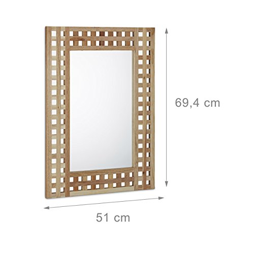 Relaxdays Spiegel Walnuss HBT: 69,4 x 51,0 x 1,8 cm Badspiegel Flurspiegel Wandspiegel Holz mit dekorativem Gitterrahmen, natur - 4