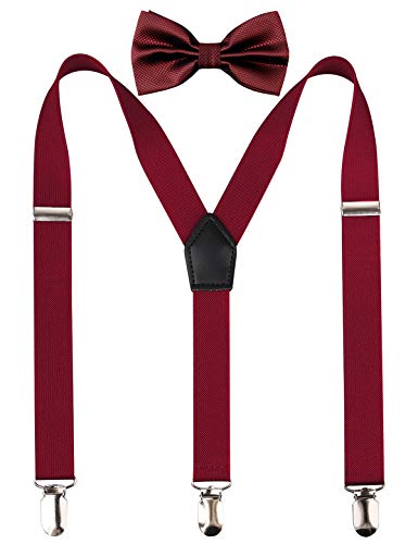 Alizeal Forma Y-Tirantes con 3 Clips y Pajarita para Hombre Burdeos