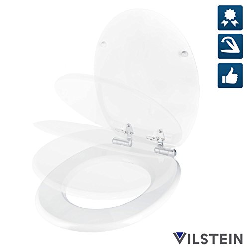 VILSTEIN© WC-Sitz und Toilettendeckel mit Absenkautomatik, Antibakteriell, Stabile Metall-Scharniere verchromt und rostfrei, hochwertige und stabile Qualität aus MDF Holz, WC Deckel, Weiß - 5