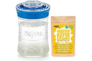 Kefirko Complete Water KEFIR Starter Kit 848ml Jar with Organic Grains – Make Your own Probiotic Drinks at Home for Good Gut Health and Build Your Immunity. (Blue)