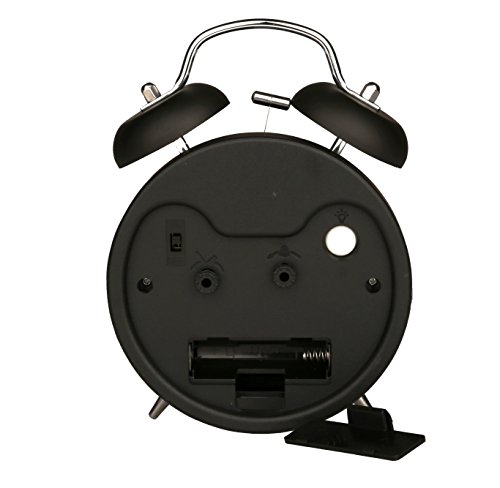 DreamSky Doppelglockenwecker mit Nachtlicht, großes Zifferblatt von 4 Zoll, Analog Quarzwecker mit lautem Alarm,kein Ticken, geräuschlos, Schwarz - 5