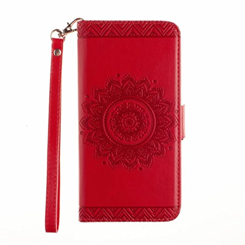 MUTOUREN für iPhone 7 plus 5.5 Zoll Hülle Schutzhülle PU Leder Bookstyle Handyhülle Brieftasche Wallet Schale Portemonnaie Klapphülle mit Standfunktion Taschen kratzfeste Stoßfest Magnetic Snap Bumper Schale – Geprägte Muster indische Mandala Rot + Stylus Touch Pen - 3