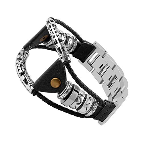 Preisvergleich Produktbild Skryo Handgemachte Armband Lederarmbänder für Samsung Galaxy Watch (46mm) (Schwarz)