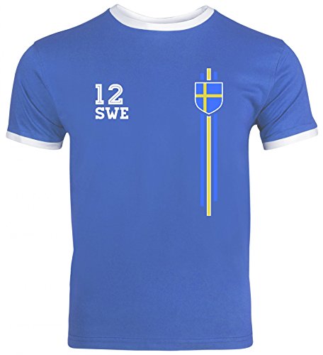 Sverige Sweden World Cup Fussball WM Fanfest Gruppen Herren Männer Ringer Trikot T-Shirt Streifen Trikot Schweden, Größe: S,Royal Blue/White