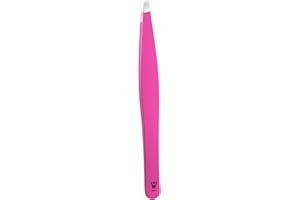 Wamza Tweezers for Facial Hair Women & Men - Pack of 1 -Slanted Eyebrow Tweezers Professional- Stainless Steel Precision Eyebrow Hair Pluckers/Tweezers for Women - for Chin & Fine Hair (Pink)