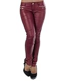 Starke Details L521 Damen Jeans Hose Hüfthose Damenjeans Hüftjeans Röhrenjeans Leder-Optik, Farben:Bordeaux;Größen:36 (S)