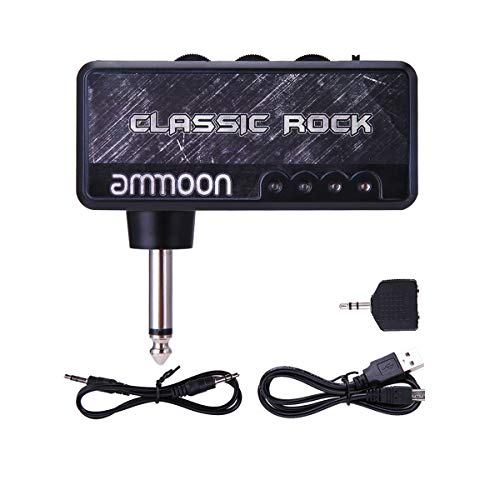 ammoon Mini Amplificatore per Chitarra Elettrica Cuffie, Portatile Headphone Amp 1/4 pollici Spina Jack da 3,5 mm Aux In con Classico Heavy Rock Effetto Distorsione Batteria Ricaricabile Incorporata