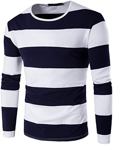 Sichyuan Men's Striped Long Sleeve Round Neck T-Shirt?Loose Slim Fit Casual Basic Cotton Pullover Shirt Tops Blouse.