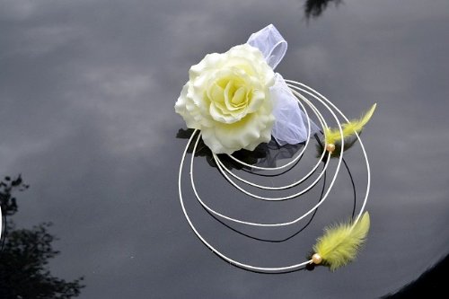 Autoschmuck Rattan Feder Autodeko Hochzeit Dekor Verschiedene Variante Komplett (Gelb, Basis) - 4