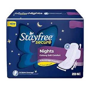 Stayfree Secure Night Sanitary Napkins for Women, 20 Pads