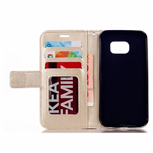 MUTOUREN 4 in 1 Samsung Galaxy S7 Funda Carcasa PU Cuero Tapa Libro de estilo Chic Case Cover Fina Cubierta cierre magn  tico funci  n Con Ranura Para Tarjetas Soporte Protecci  n Flip Case Cover de Cuero de la Piel PU Carcasa Funda Samsung Galaxy S7 Plata aguja del metal universal - Modelo de oro Sun