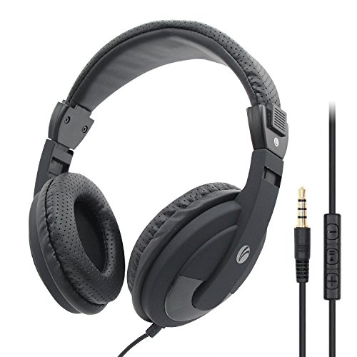 VCOM Auriculares sobre oreja, Cable de 1,8 metros de largo con micrófono, diadema ajustable para adolescentes Adultos Estudiantes Niños Niñas Oficina escolar Aula de clase Estudio Chat en línea(negro)