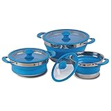 3 verschieden Große Töpfe: 1Liter, 1,5 Liter, 3 Liter - Töpfe sind nicht sperrig, jeder Topf faltet sich flach ein und verschwendet dabei keinen Platz