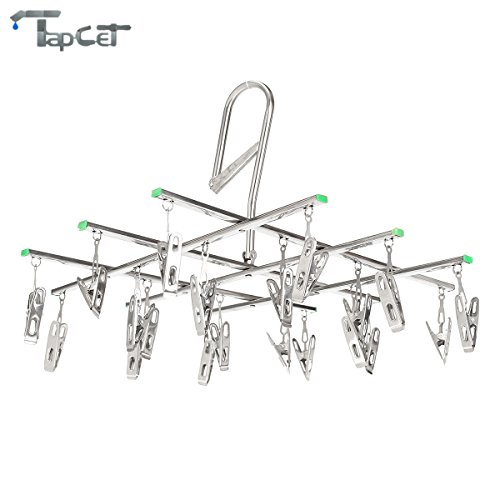 TAPCET Wäschespinnen Bügel Kleiderbügel Wäschetrockner Wäscheständer mit 20tlg Klammern Edelstahl Wäscheklammern - 4