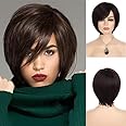 Baruisi Short Brown Bob Wigs for Women Synthetic Straight Side Bangs Costume Hair Wig for Party Daily Use