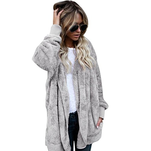 Feitong Mujeres con Capucha de Abrigo Largo Chaqueta Sudaderas Parka Outwear Cárdigan Capa (Gris, S)