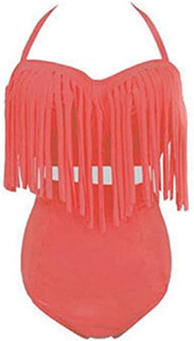 Women's Plus Size Retro High Waist Padded Bikini Fringe Swimsuit Watermelon Red