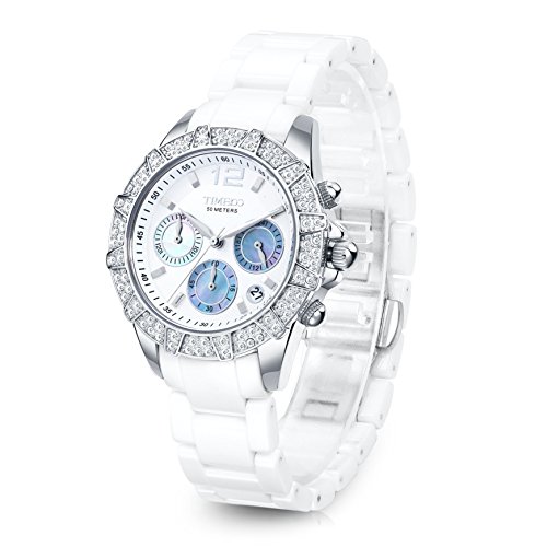 TIME100 Damenuhr Elegant Keramik Uhr Choronophuhr Damen Armbanduhr Schwarz+Rosegold