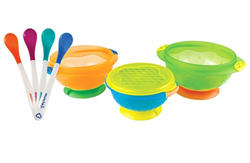 Munchkin 4 Count White Hot Infant Safety Spoons with 3 Pack Suction Bowls