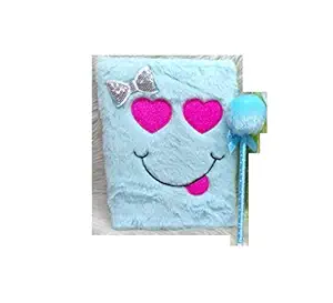 NTech Fancy Heart Eye & Smiley Face Fur Mini Pocket Diary for Girls with Pen Best Gift for Kids