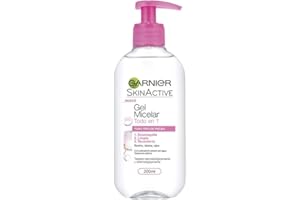 GARNIER Skin Active - Gel Micelar Desmaquillante para Pieles Normales, Todo en Uno, 200 ml