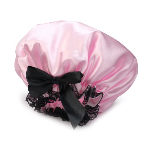 High Quality Women girls Waterproof Bath Shower Cap Hat Ribbon Lace Bowknot Style Sexy and cute (Pink)