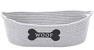 Cotton Rope Dog Toy Box with Handle, pet Toy Basket(Grey), Puppies Bed, Toy Dog Storage - Perfect for organizing Puppy Small Dogs Toys, Treats, Blankets, leashes, Coats - Grey