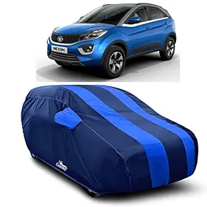 DREAM STORE - Water Resistant - dust Proof - car Body Cover for Tata Nexon car Cover - Water Resistant UV Proof - car Body Cover (Strips Royal Blue with Mirror Pockets)