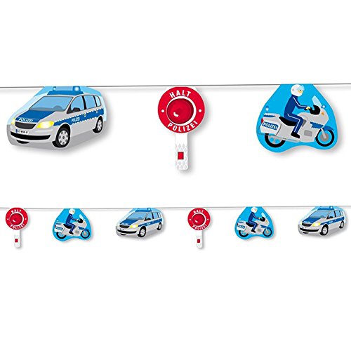 3,5m Wimpelkette * POLIZEI * mit 10 Wimpeln für Kinderparty und Kindergeburtstag von DH-Konzept // Polizeiauto Polizist Deko Partykette Girlande Banner Party Set