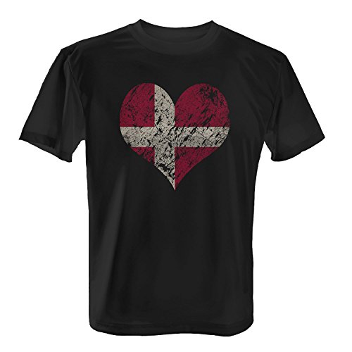 Fashionalarm Herren T-Shirt – I Love Denmark | Fun Shirt Trikot mit Vintage Flagge Print für Fußball & Dänemark Fans | Färöer Inseln | EM & WM, Farbe:schwarz;Größe:M