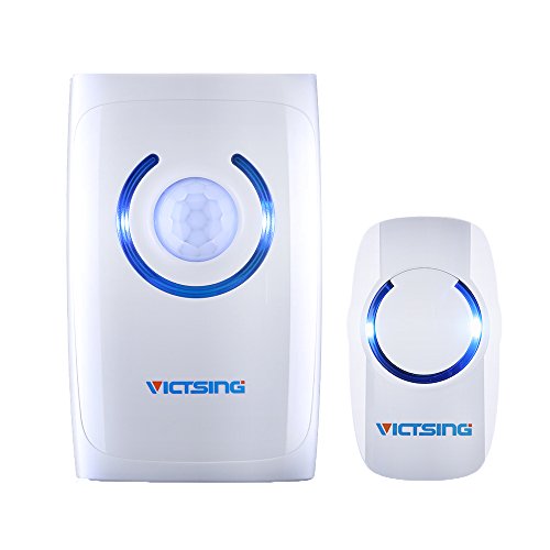 Wireless Doorbell, VicTsing Portable 4-in-1 Multi-function Cordless Doorbell Door Chime at 500-feet Range with 36 Chimes Tones, 3 Levels of Adjustable Volume & Blue LED Light - White