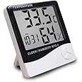 SP Electron Measurement Room Temperature Device Meter Humidity Monitor HTC-1 Incubator with Rest Stand and Accurate Indoor LCD Thermometer Display & wall Mount Clock (white)