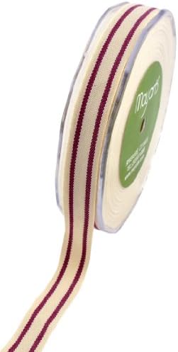 May Arts 5/8-Inch Wide Ribbon, Organic Cotton with Burgundy Stripes