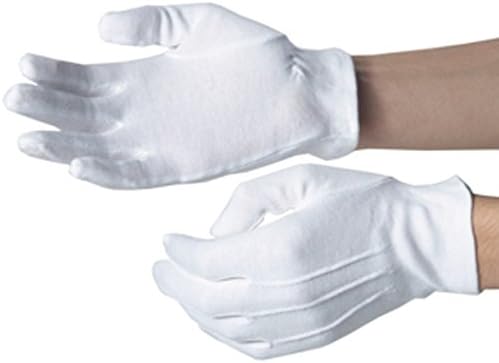 Higher Quality, White gloves with elasticated wrist, Stitched tops, by Jubert Linen Company, Large