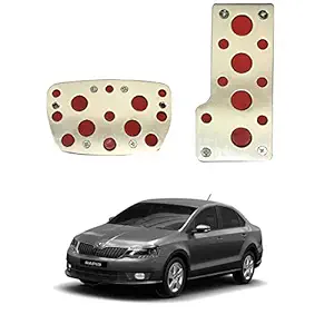 Oshotto 2 Pcs Non-Slip Automatic Transmission CS-04 Car Pedals Kit Pad Covers Set Compatible with Skoda Rapid (Red, Chrome)