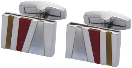 The Cufflink Factory Men's Genuine Mother of Pearl Red Crystal and Tigers Eye Base Metal Cufflinks