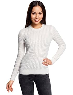 oodji Collection Damen Strick-Pullover mit Feinem Zopfmuster