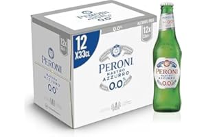 Peroni Nastro Azzurro 0.0 Birra Analcolica Premium Lager, Cassa Birra con 12 Birre in Bottiglia da 33 cl, 7.92 L, Gusto Secco e Rinfrescante, Zero Alcol