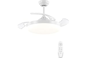 AUTODAY Retrattile Ventilatore da soffitto con luce 36W LED Invisibile Ventilatore soffitto dimmerabile diametro 108cm reversibili motore DC 30W Telecomando con funzione memoria 6 velocità
